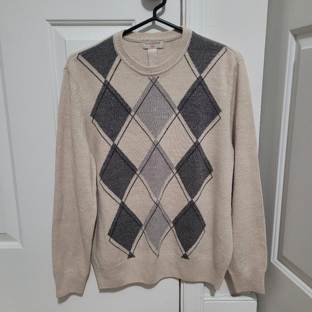 Dockers Argyle Crewneck Beige Men's Sweater Size Small